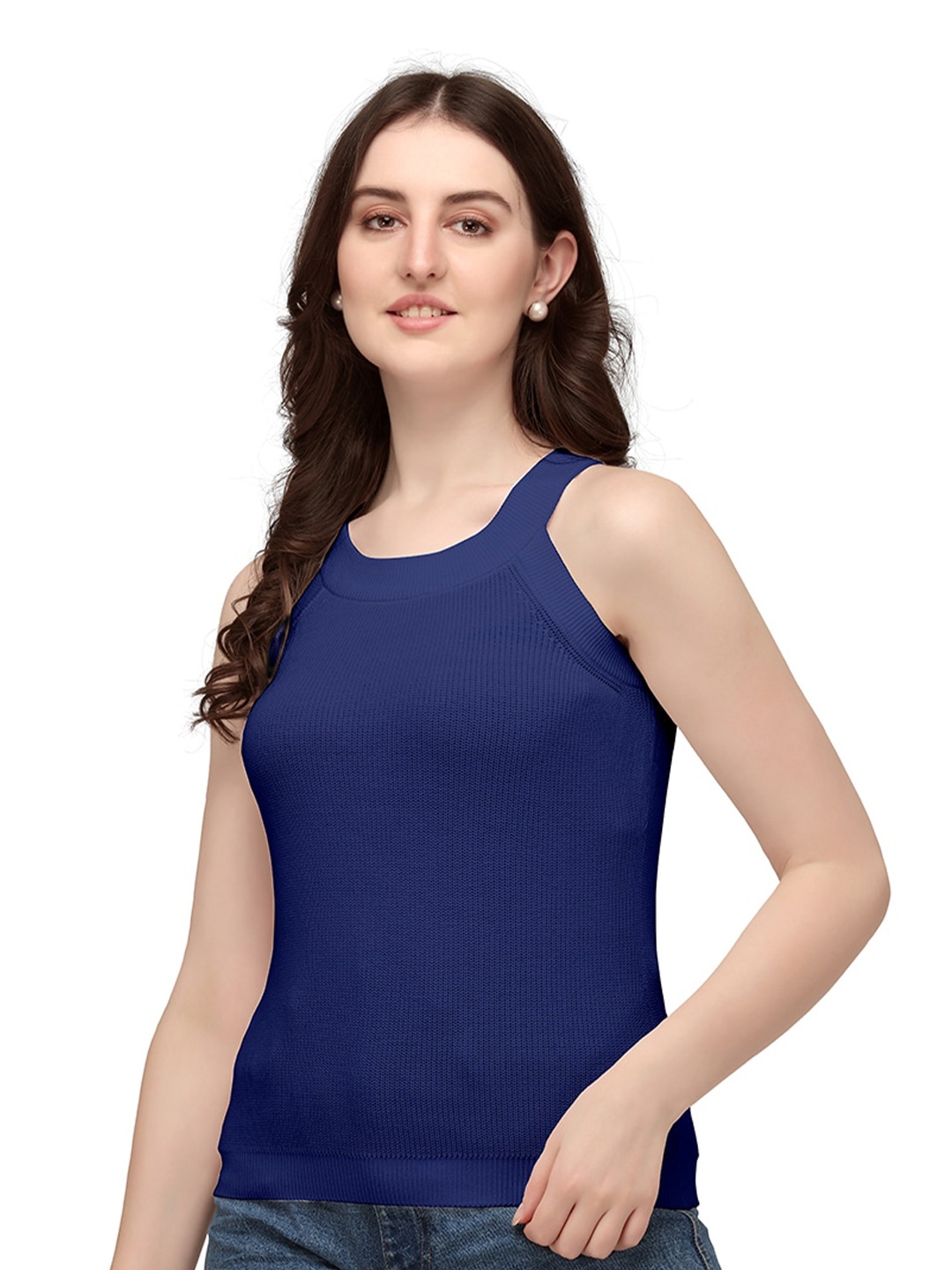 

GETCHI Sleeveless Wool Cotton Knit Comfort Fit Tank Top, Blue
