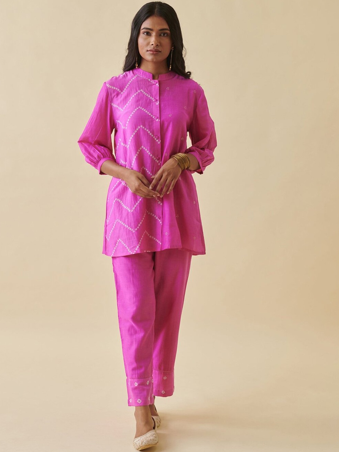 

Prakriti Jaipur Bandhani Printed Top With Trousers, Pink