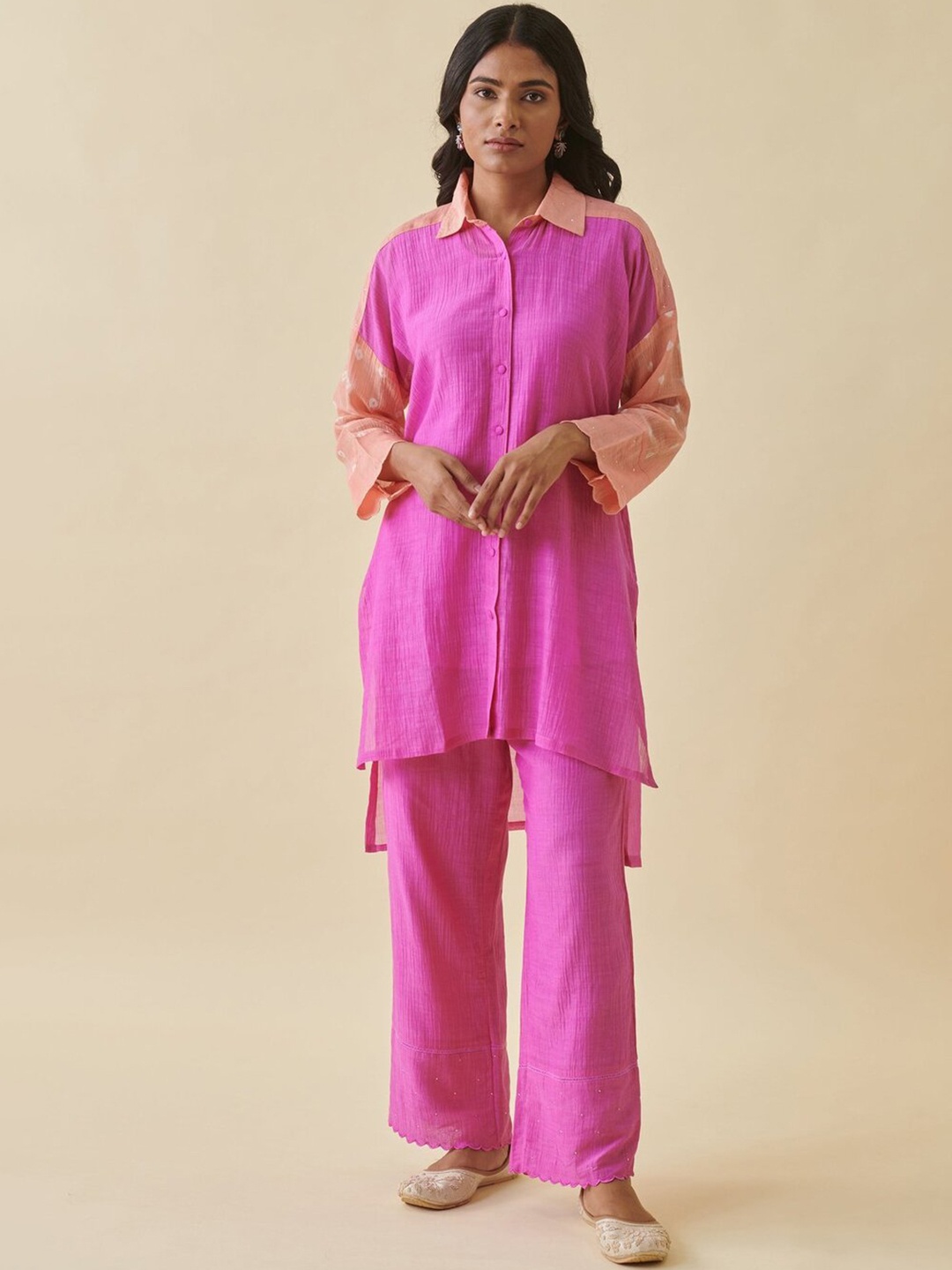 

Prakriti Jaipur Straight Kurta With Trousers Set, Pink