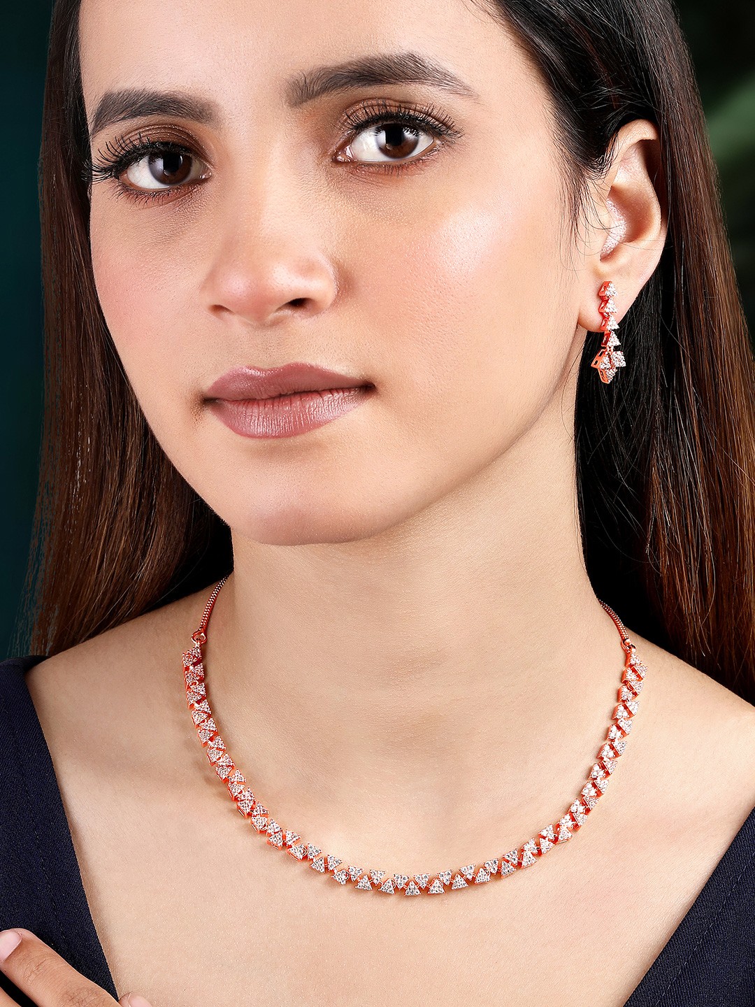 

Peora Rose Gold-Plated CZ-Stones Studded Floral Choker Jewellery Set