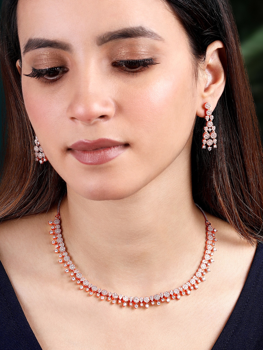 

Peora Rose Gold-Plated Cubic Zirconia-Studded Jewellery Set