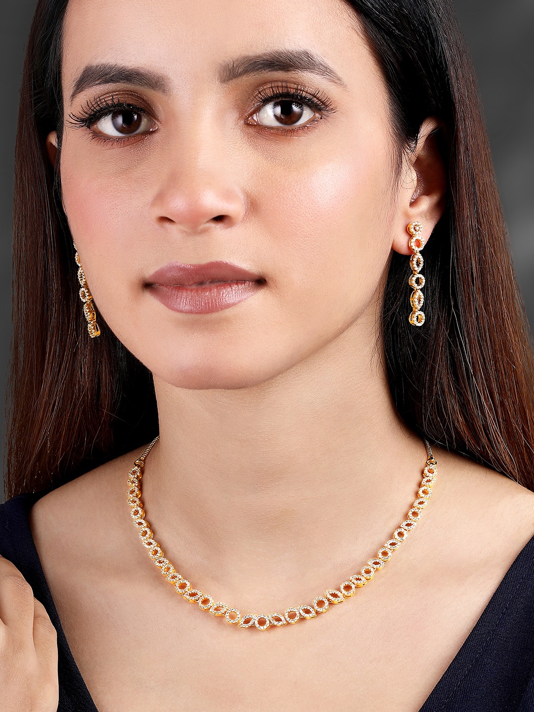 

Peora Gold Plated Cubic Zirconia-Studded Jewellery Set