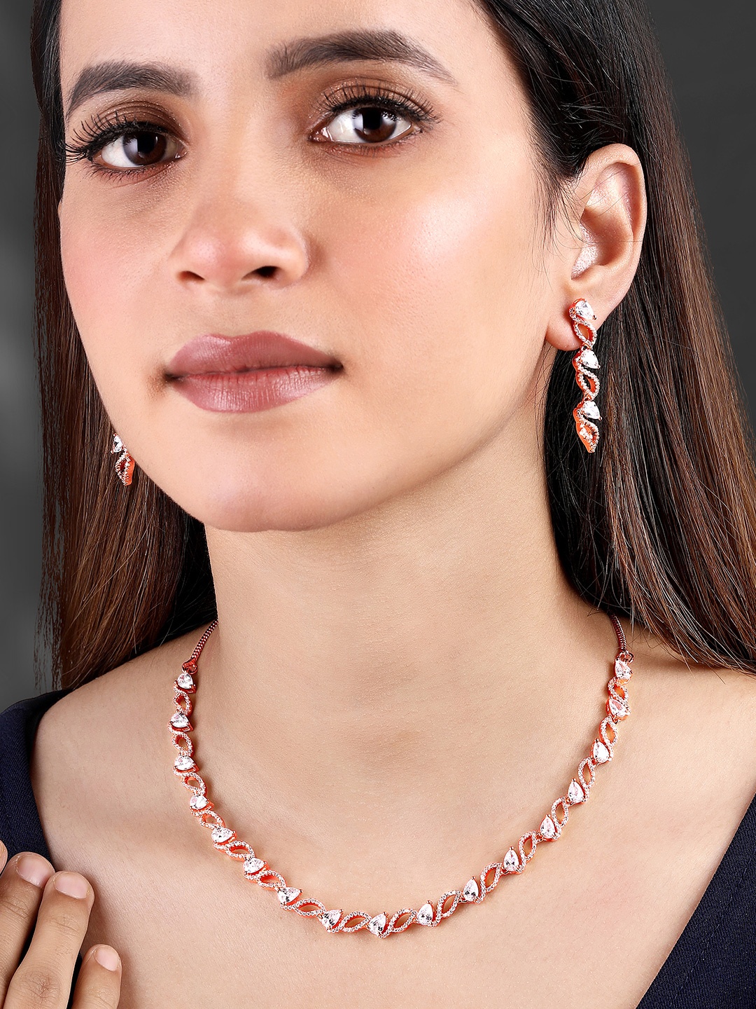 

Peora Rose Gold-Plated Cubic Zirconia-Studded Jewellery Set