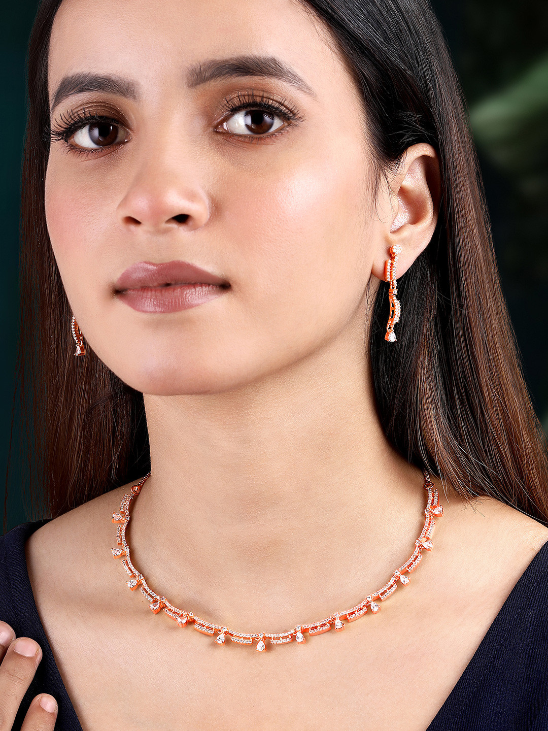 

Peora Rose Gold-Plated Cubic Zirconia-Studded Jewellery Set