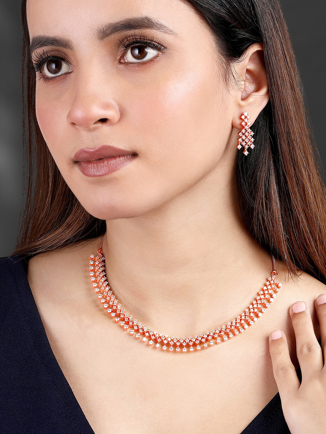 

Peora Rose Gold Plated Cubic Zirconia-Studded Jewellery Set