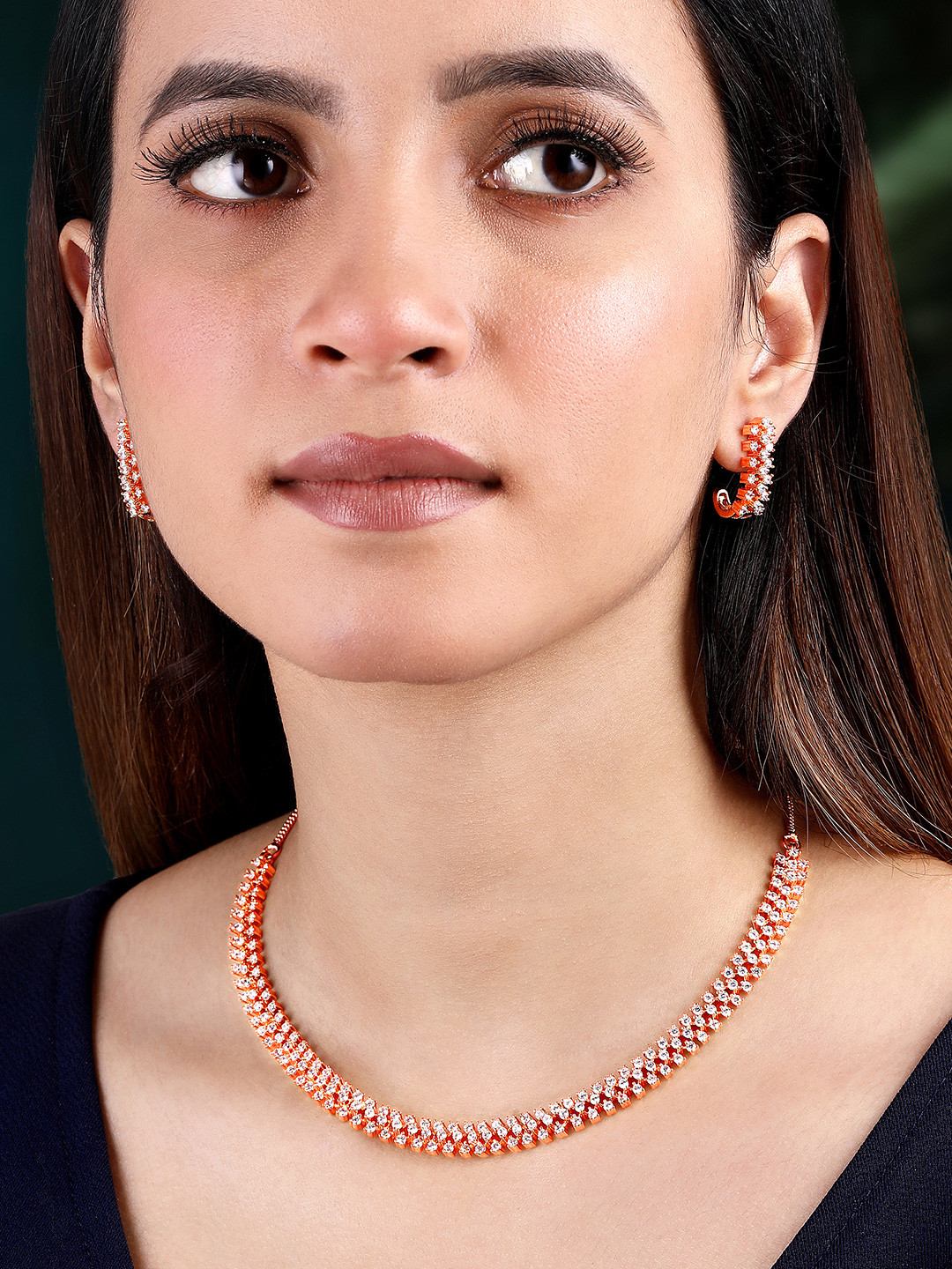 

Peora Gold-Plated Cubic Zirconia-Studded Jewellery Set, Rose gold