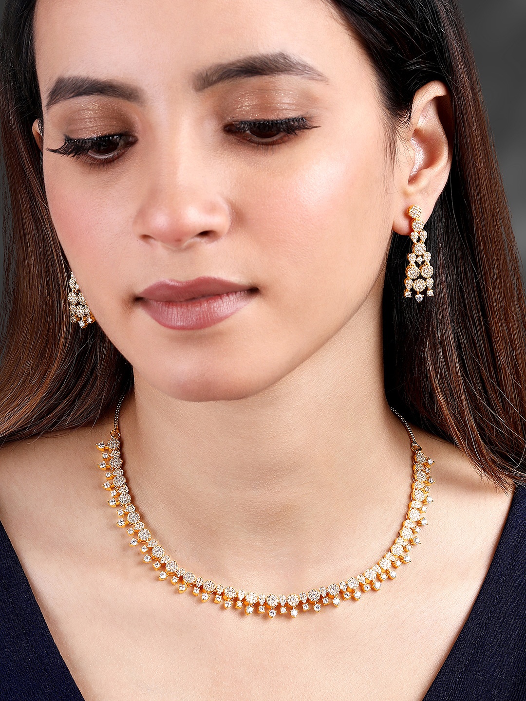 

Peora Gold-Plated Cubic Zirconia-Studded Jewellery Set