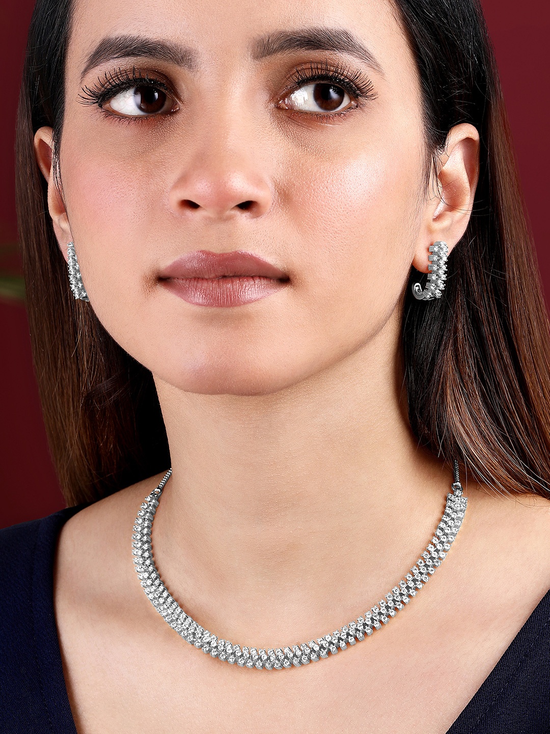 

Peora Silver-Plated Cubic Zirconia-Studded Jewellery Set