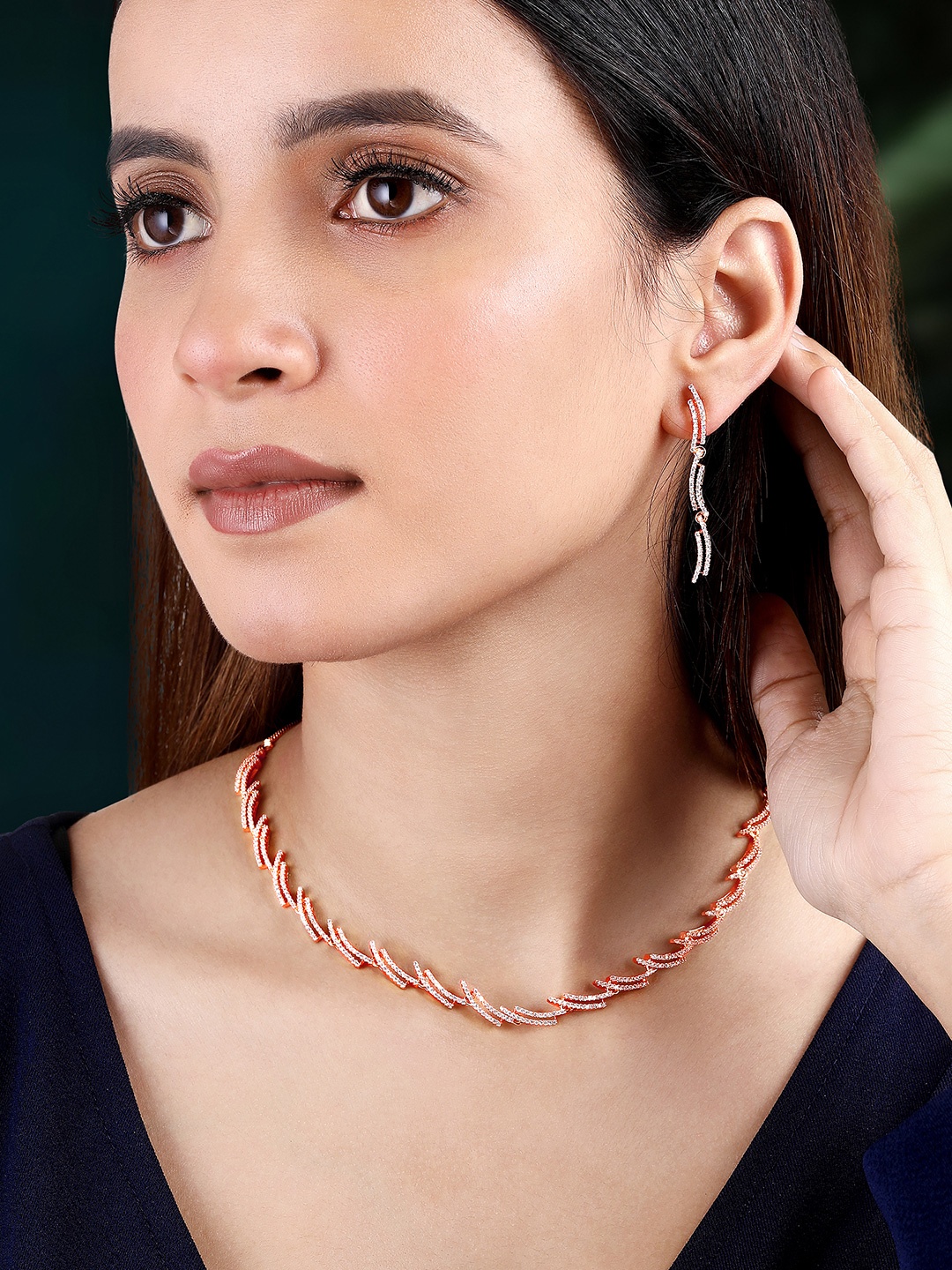 

Peora Rose Gold Plated Cubic Zirconia-Studded Jewellery Set