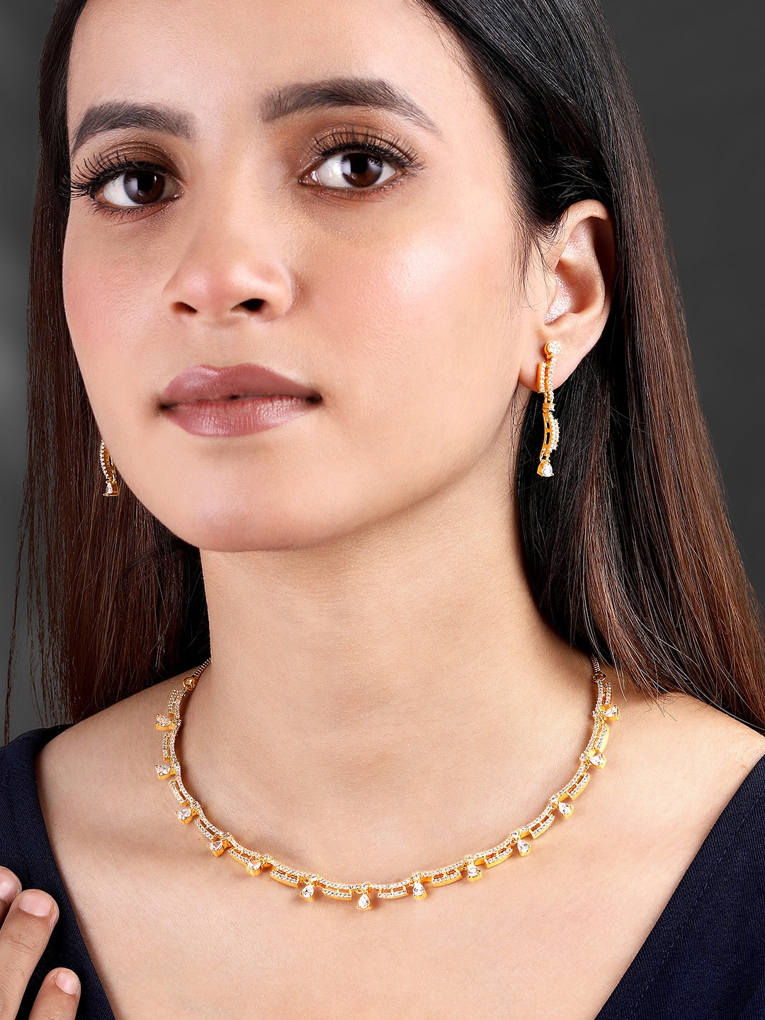 

Peora Gold-Plated Cubic Zirconia-Studded Jewellery Set