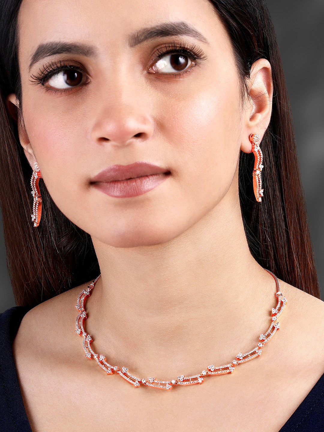 

Peora Rose Gold-Plated Cubic Zirconia-Studded Jewellery Set