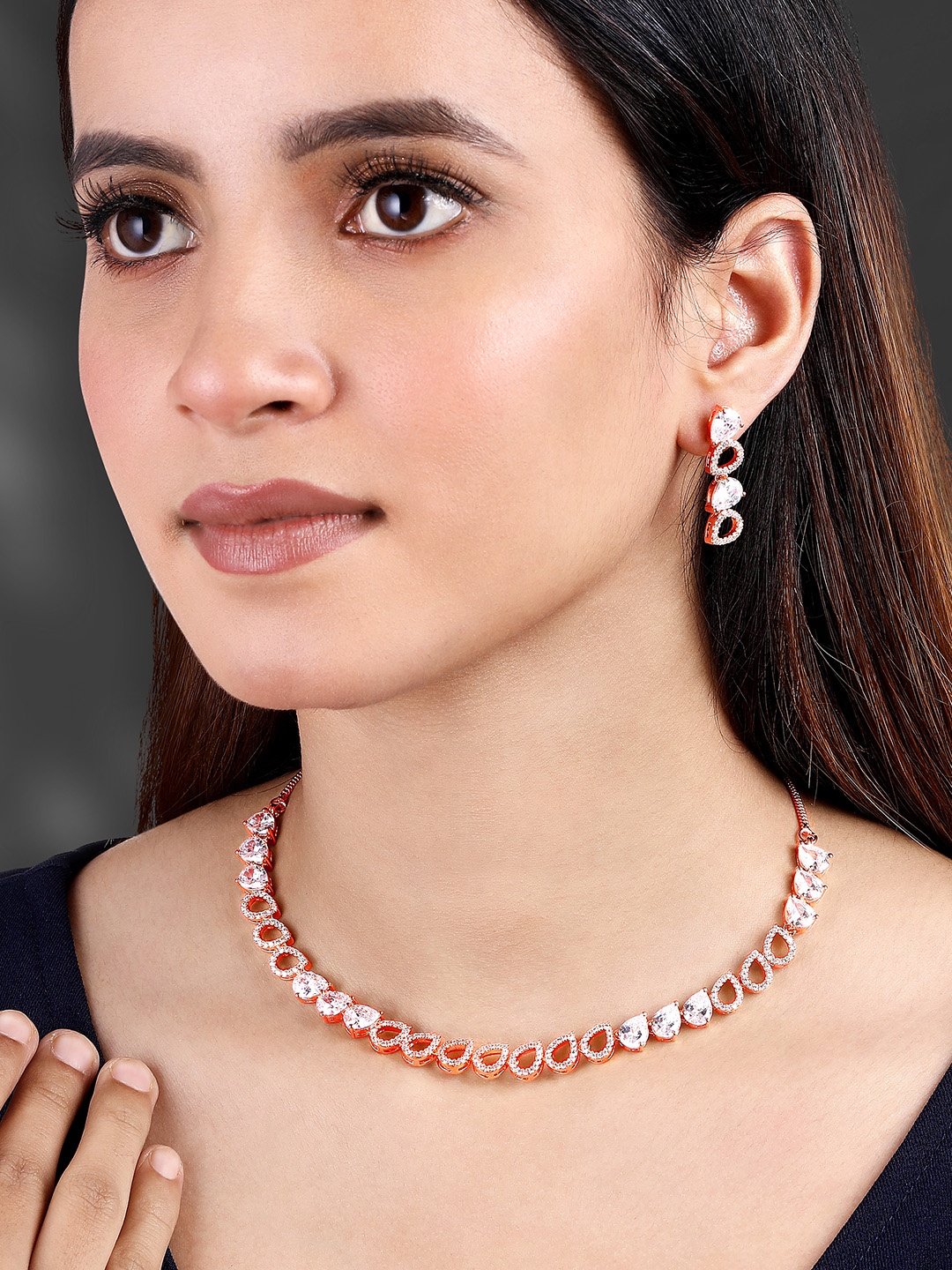 

Peora Rose Gold-Plated Cubic Zirconia-Studded Jewellery Set