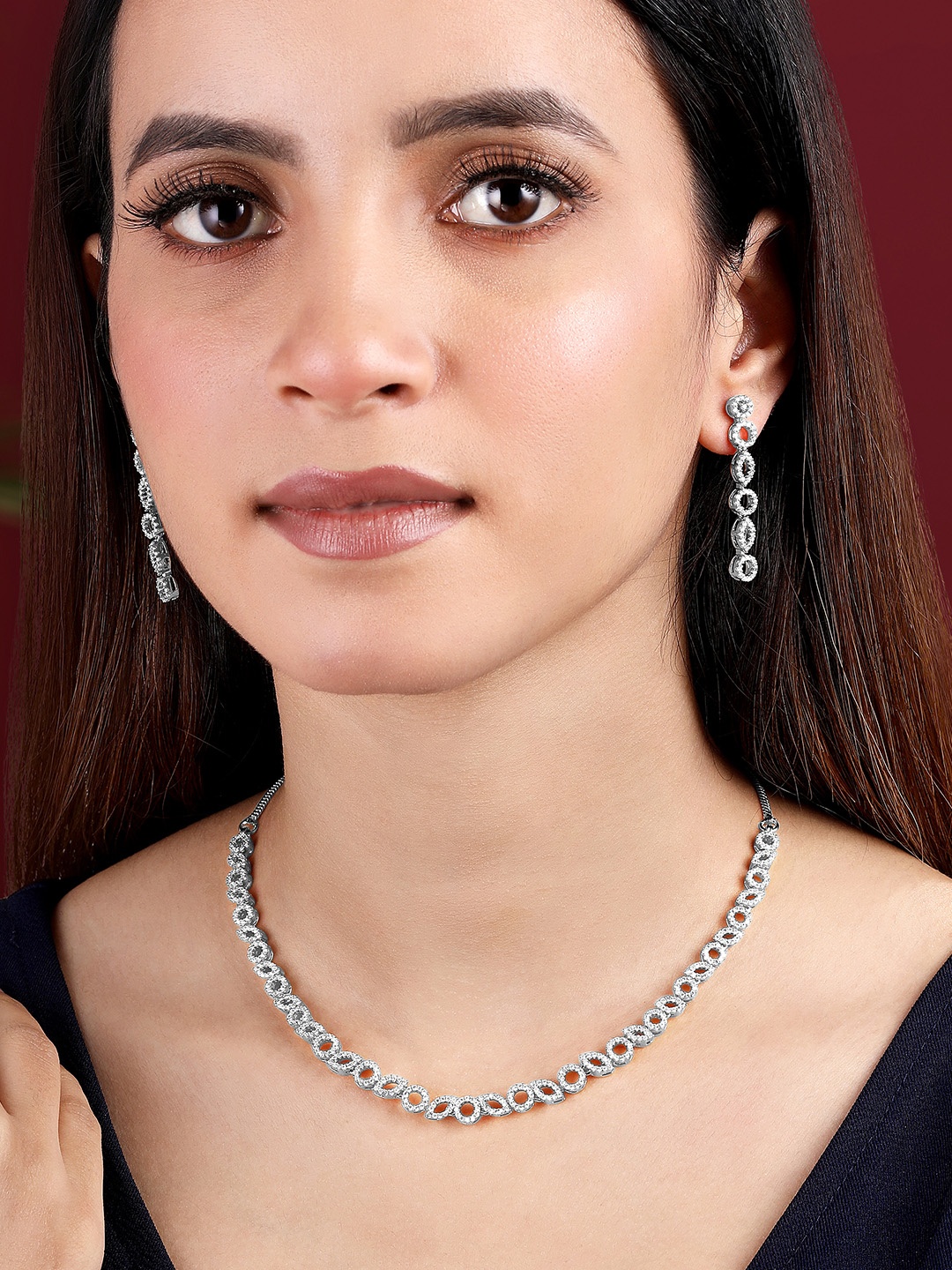 

Peora Silver-Plated Cubic Zirconia-Studded Jewellery Set
