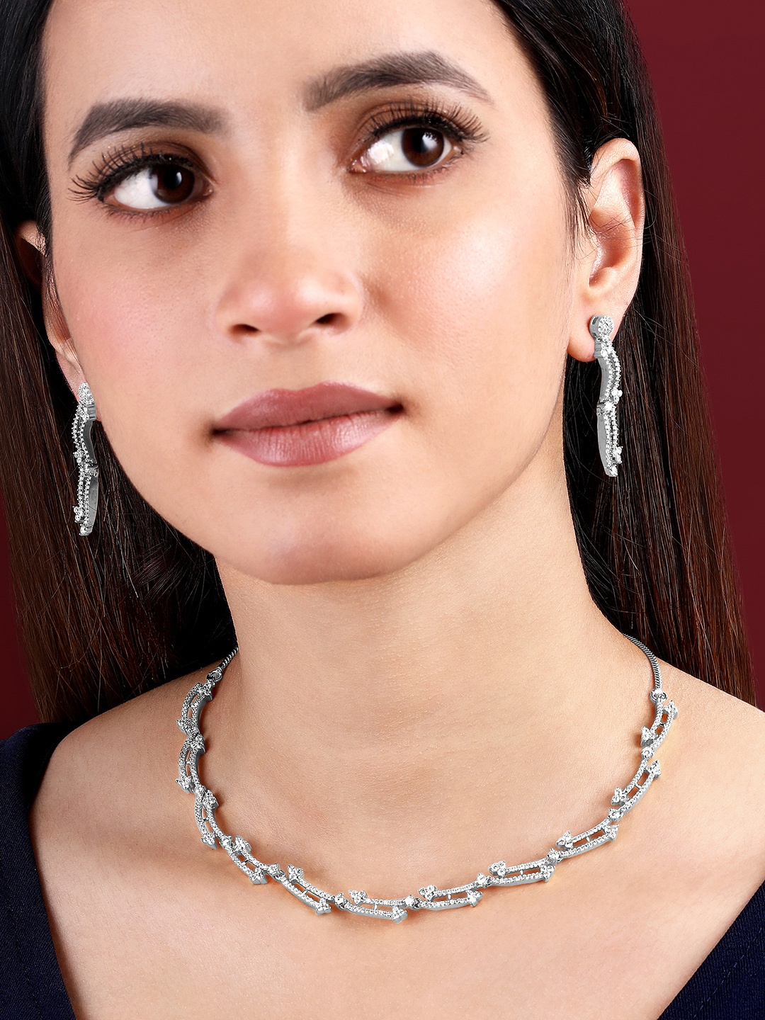 

Peora Silver-Plated Cubic Zirconia-Studded Jewellery Set