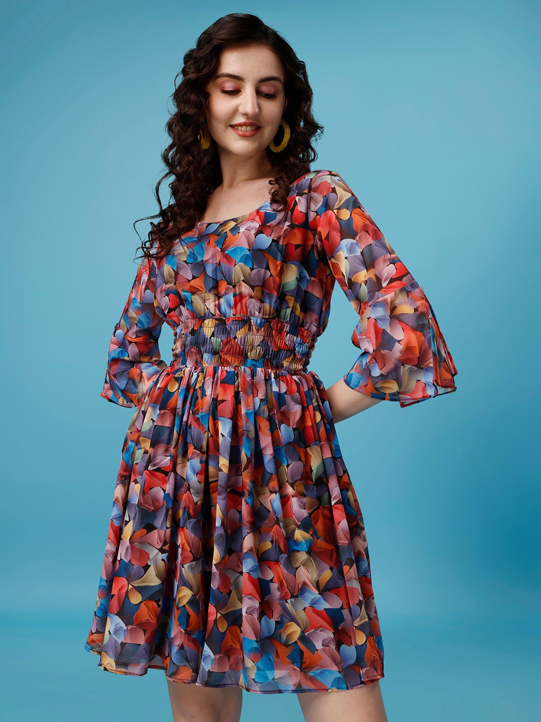 

HETVI CREATION Floral Printed Fit & Flare Dress, Red