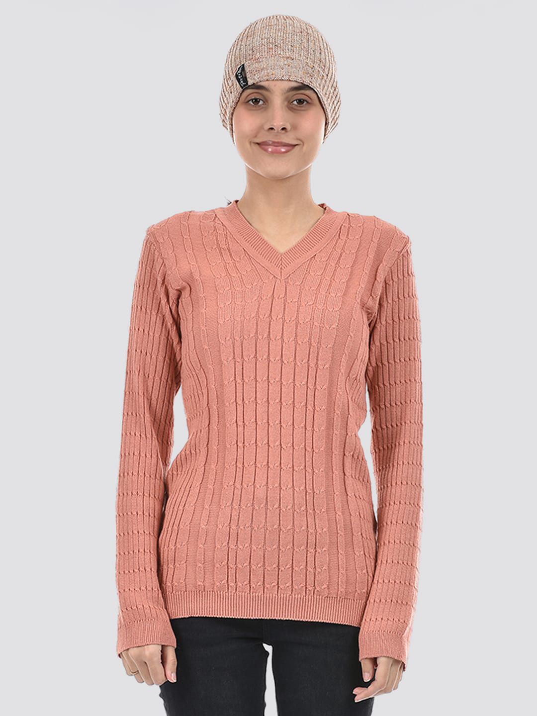 

PORTOBELLO Women Self Design Pure Cotton Beanie, Peach