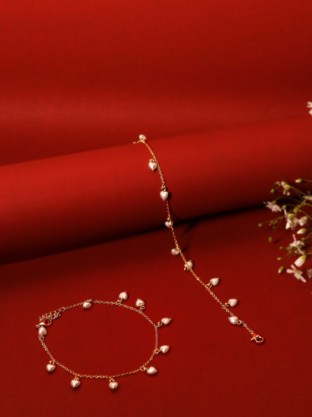 

VIRAASI Set Of 2 Gold-Plated Beaded Anklets