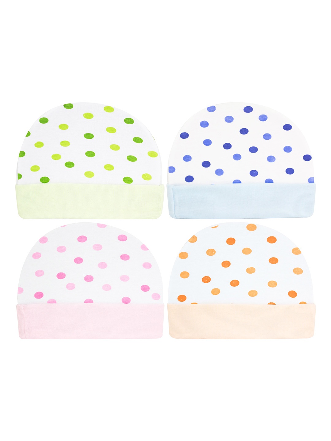 

BAESD Infants Pack Of 4 Polka Dot Printed Cotton Beanie, White