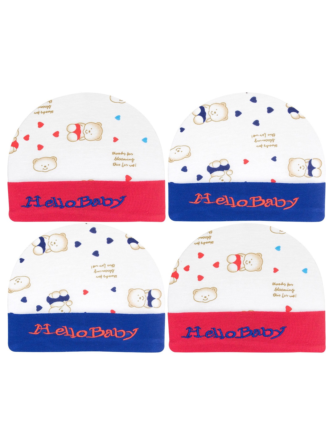 

BAESD Infant Kids Pack of 4 Cotton Printed Beanie, Red