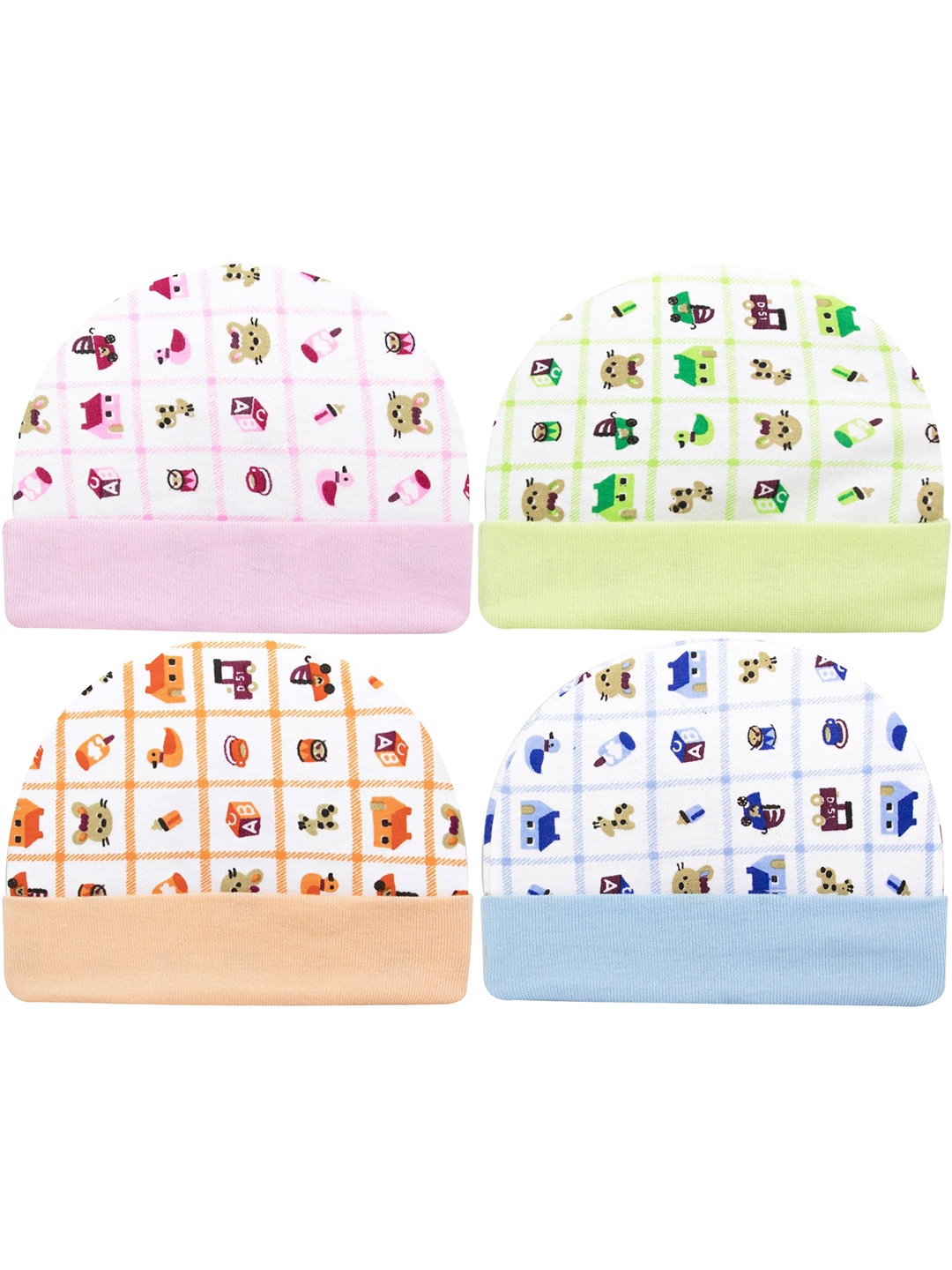 

BAESD Infants Pack Of 4 Printed Cotton Beanies, Pink