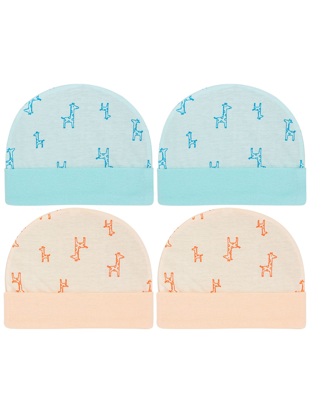 

BAESD Infants Set of 4 Printed Cotton Beanie Caps, Blue