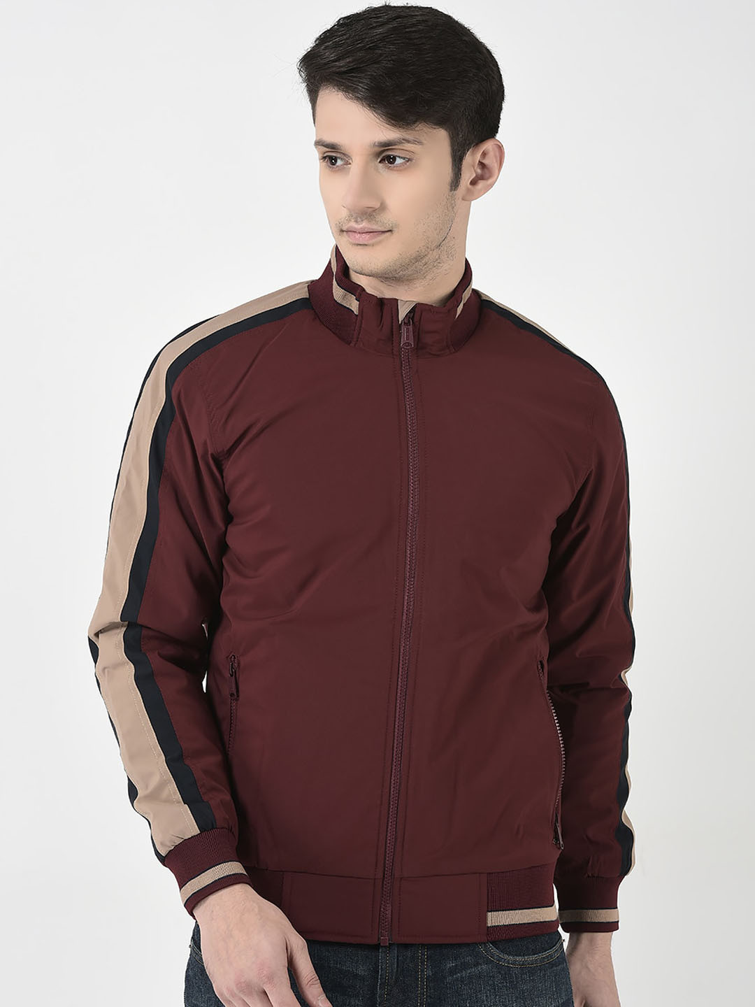 

Numero Uno Mock Collar Bomber Jacket, Maroon