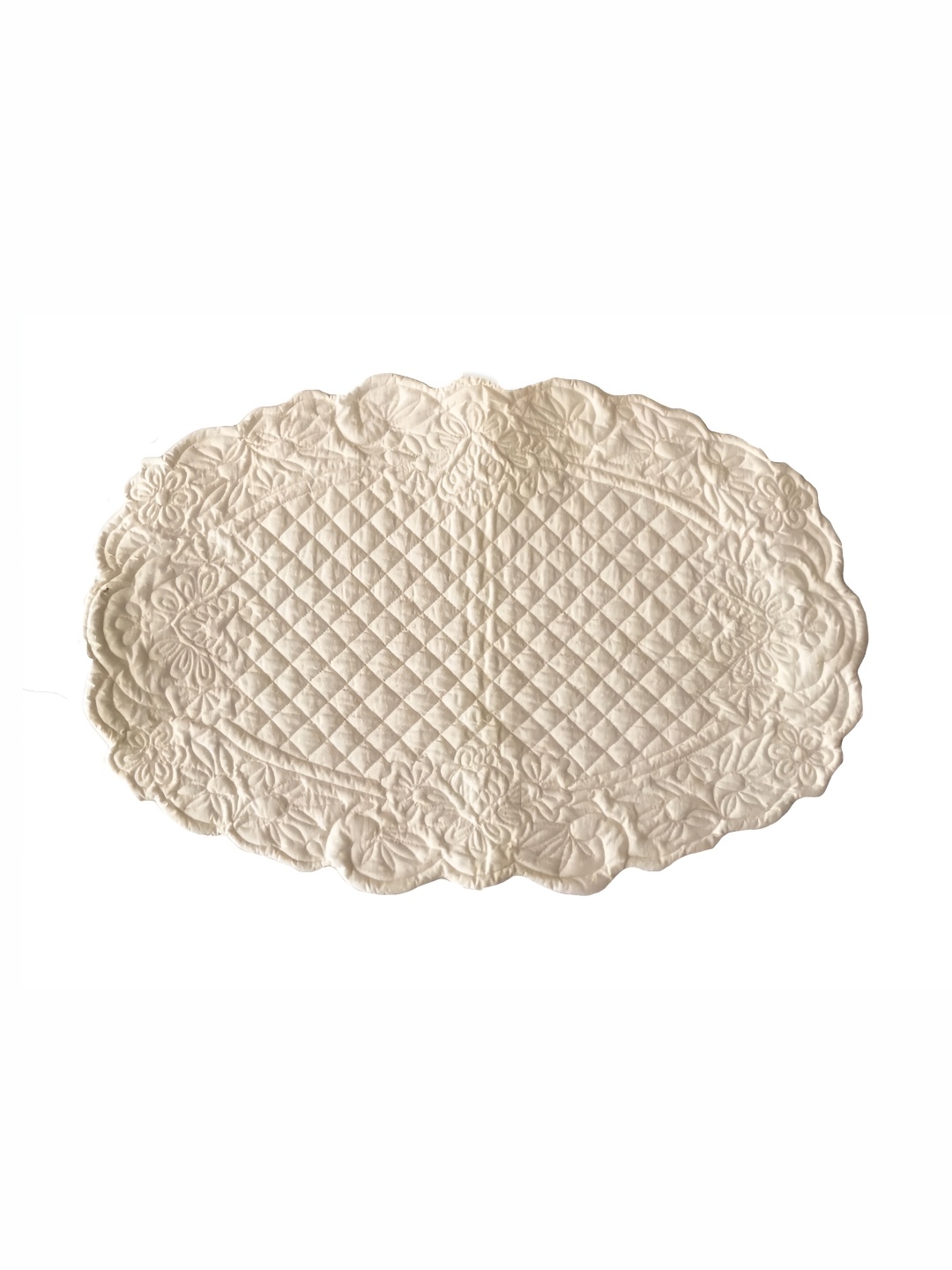 

BELLEVEN Teal Blue 4 Pieces Floral Textured Pure Cotton Quilted Oval Table Placemats