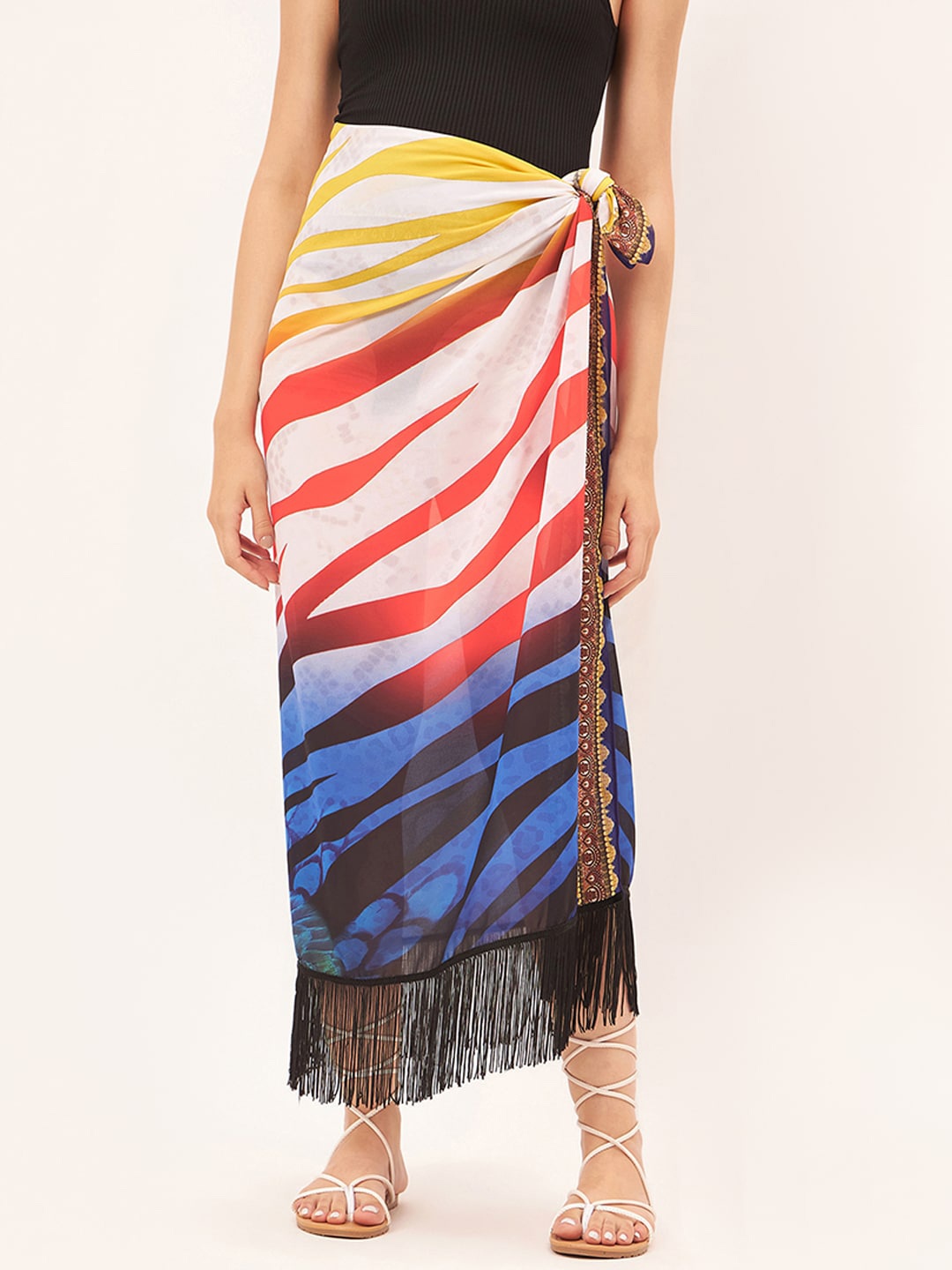 

First Resort by Ramola Bachchan Abstract Printed Swimwear Cover Up Sarong, White