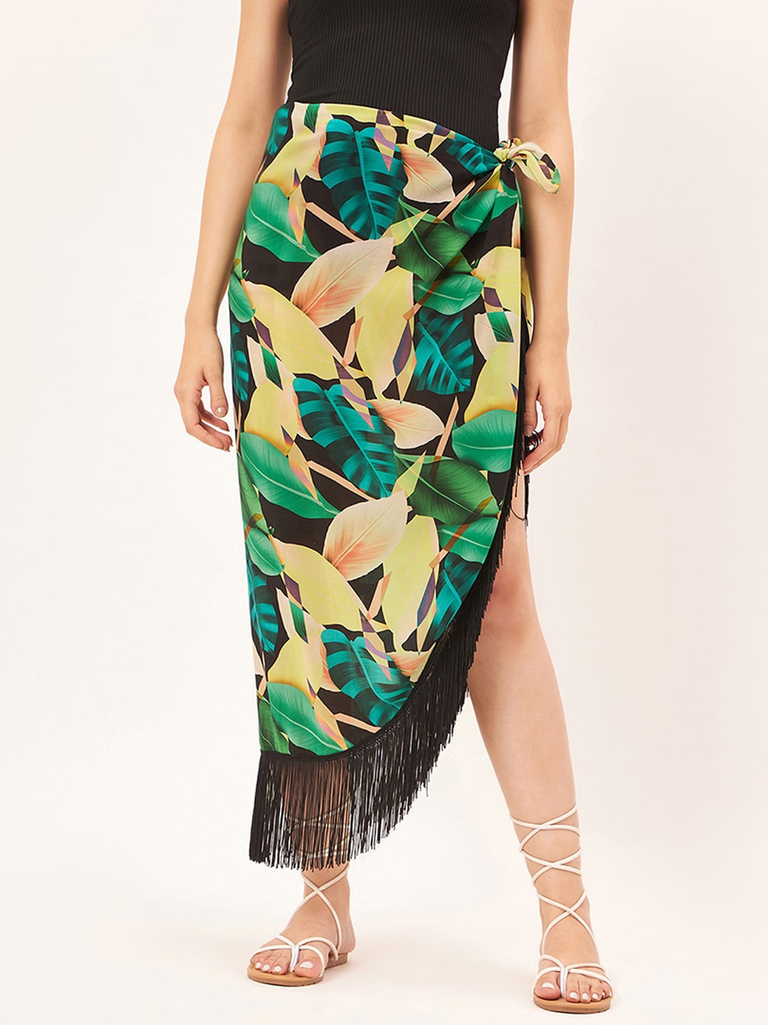 

First Resort by Ramola Bachchan Tropical Printed Swimwear Cover Up Sarong, Green