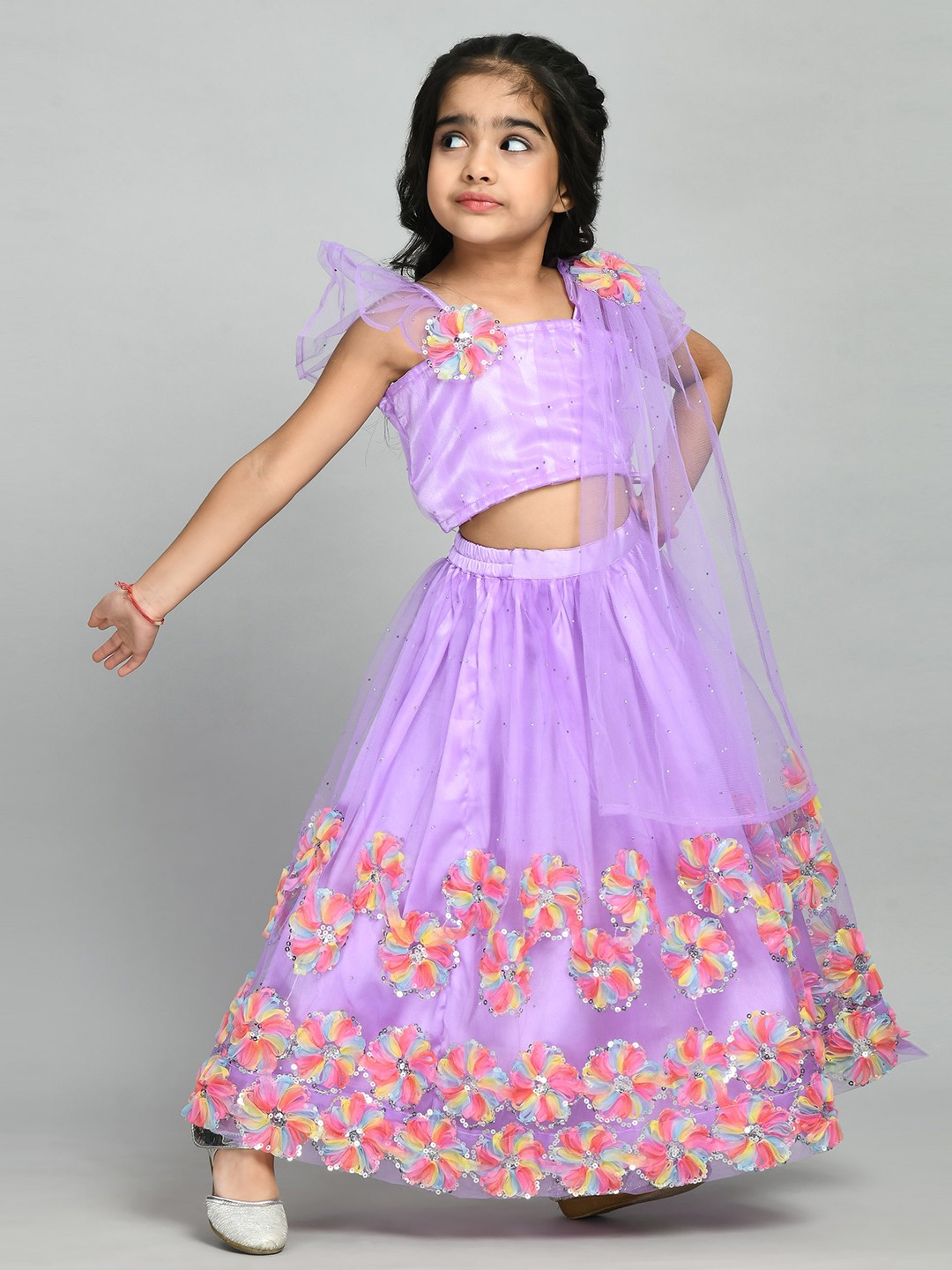 

BAESD Girls Embellished Ready to Wear Lehenga & Blouse With Dupatta, Purple