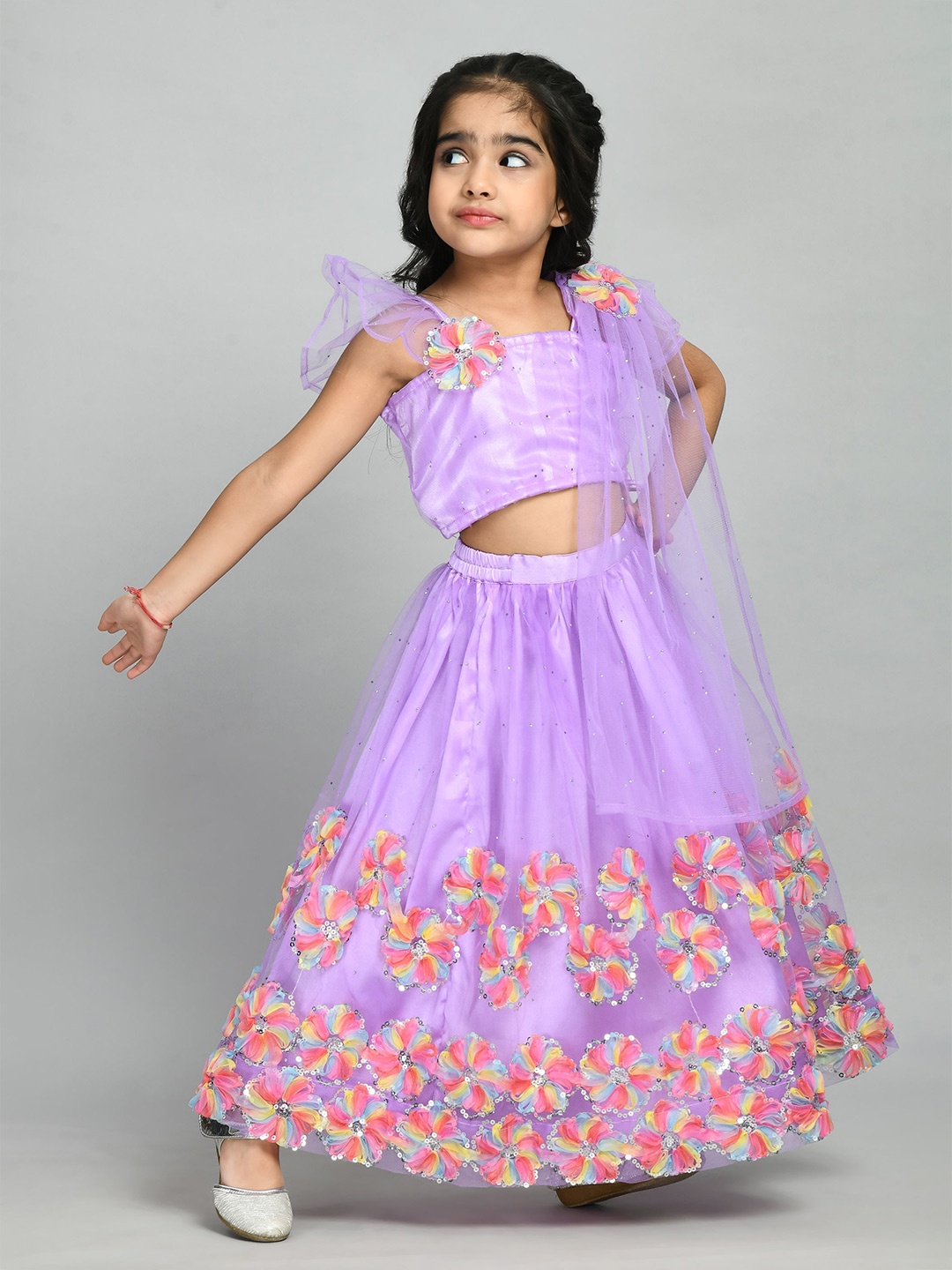 

BAESD Girls Embellished Ready to Wear Lehenga & Blouse With Dupatta, Purple