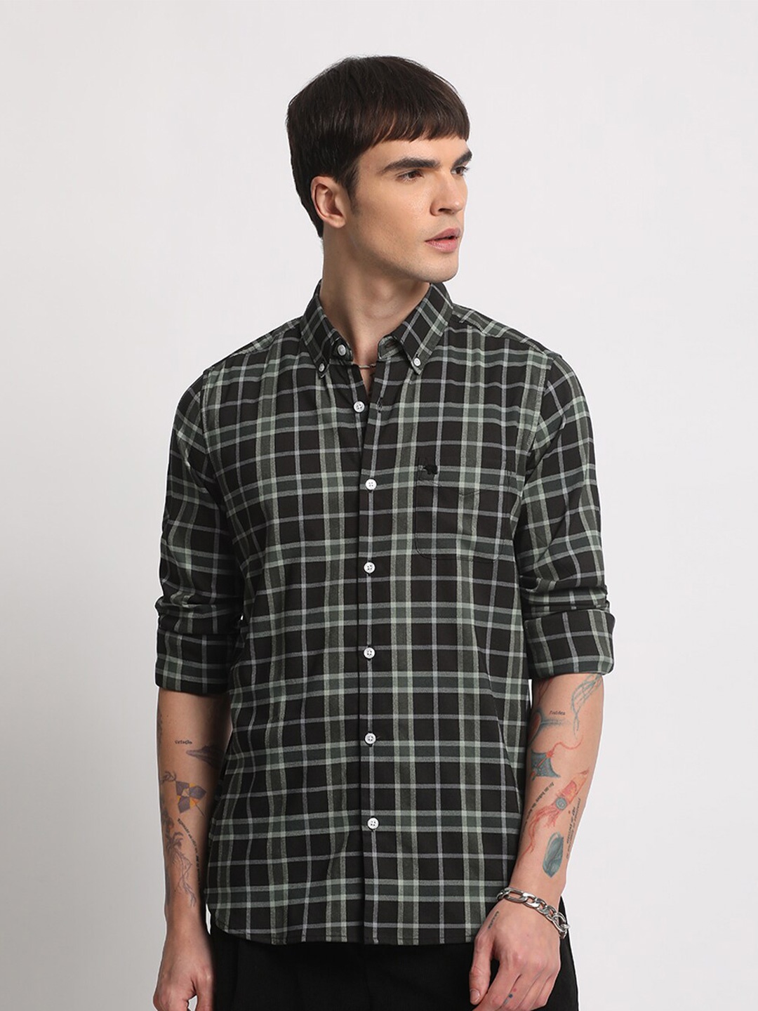 

THE BEAR HOUSE Checked Slim Fit Casual Shirt, Black
