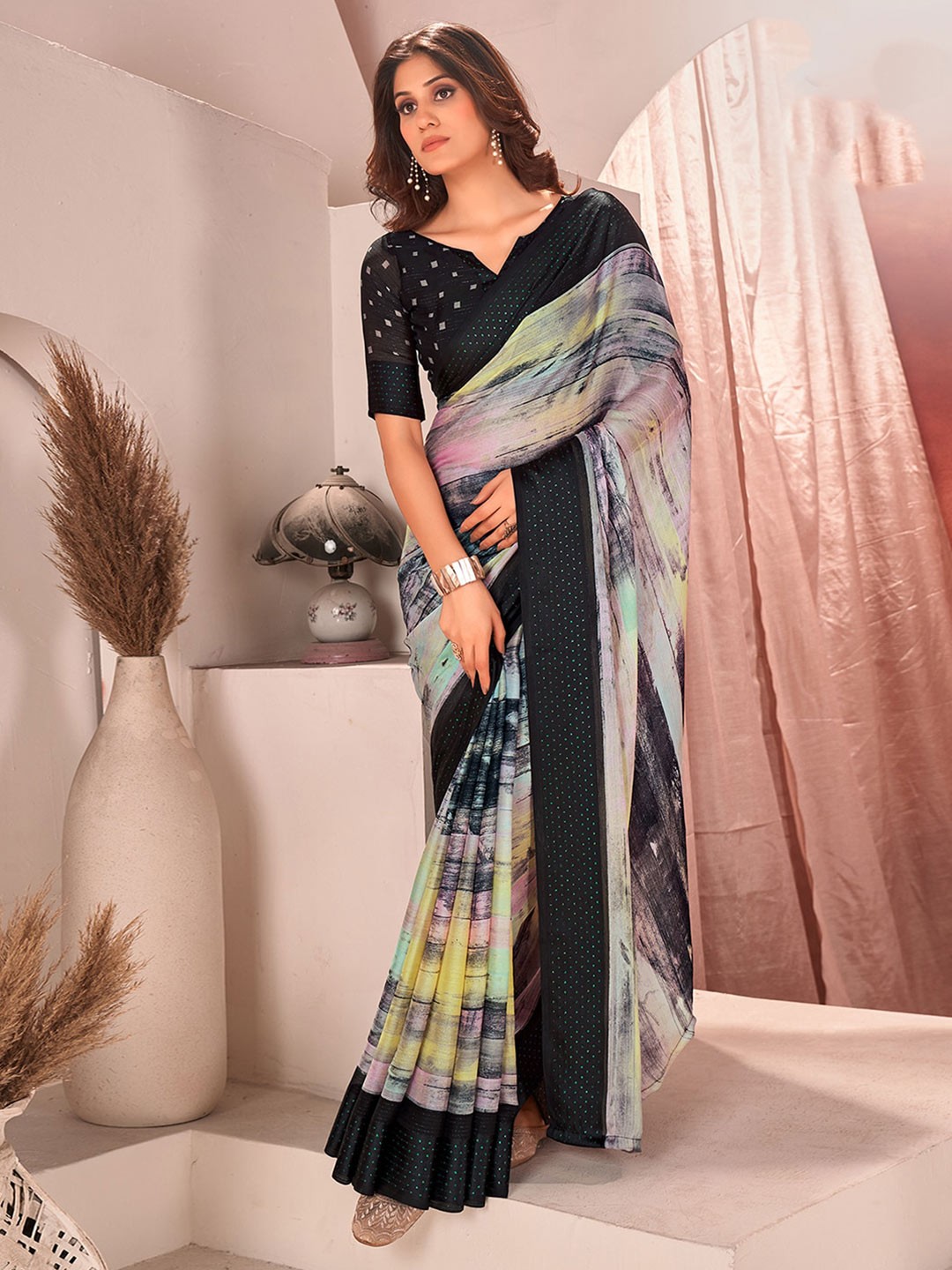 

Satrani Zari Printed Saree, Grey