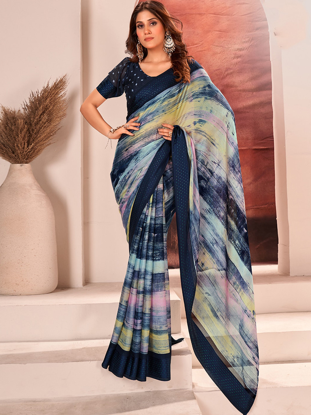 

Satrani Zari Printed Saree, Blue