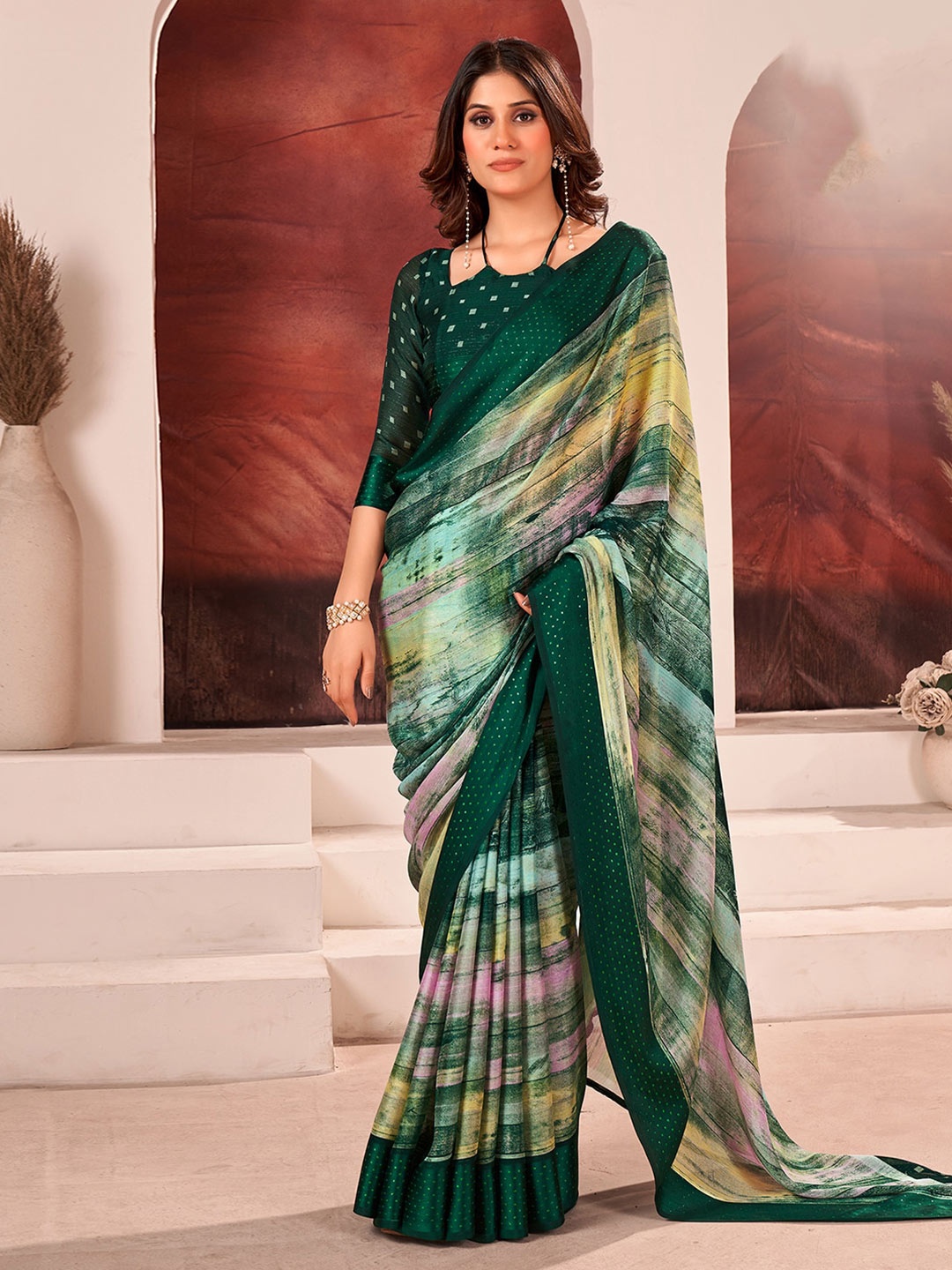 

Satrani Printed saree, Green