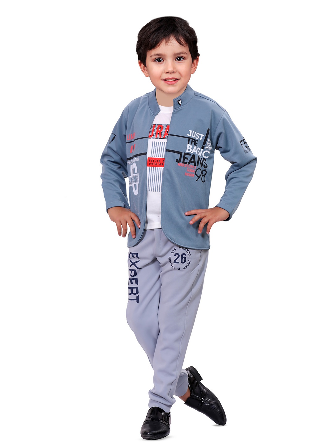 

BAESD Boys Printed Pure Cotton Shirt with Trousers & T-shirt, Blue