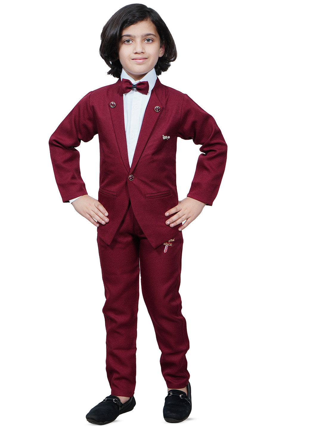 

BAESD Boys Single-Breasted Notched Lapel Pure Cotton Suits, Red