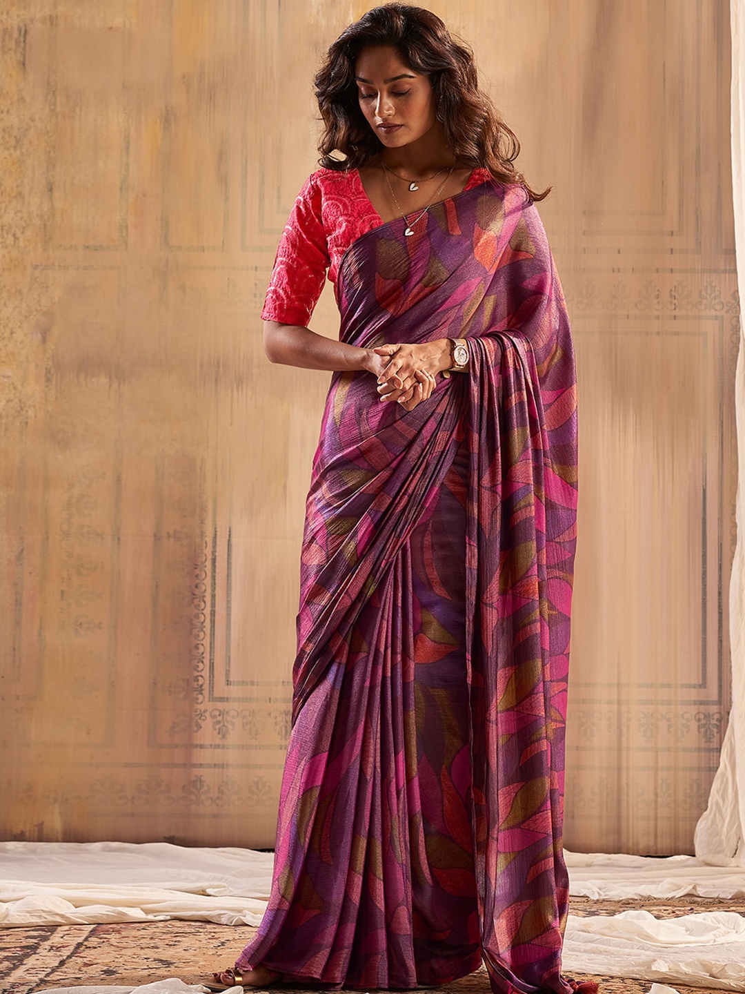 

Satrani Floral Pure Chiffon Saree, Purple