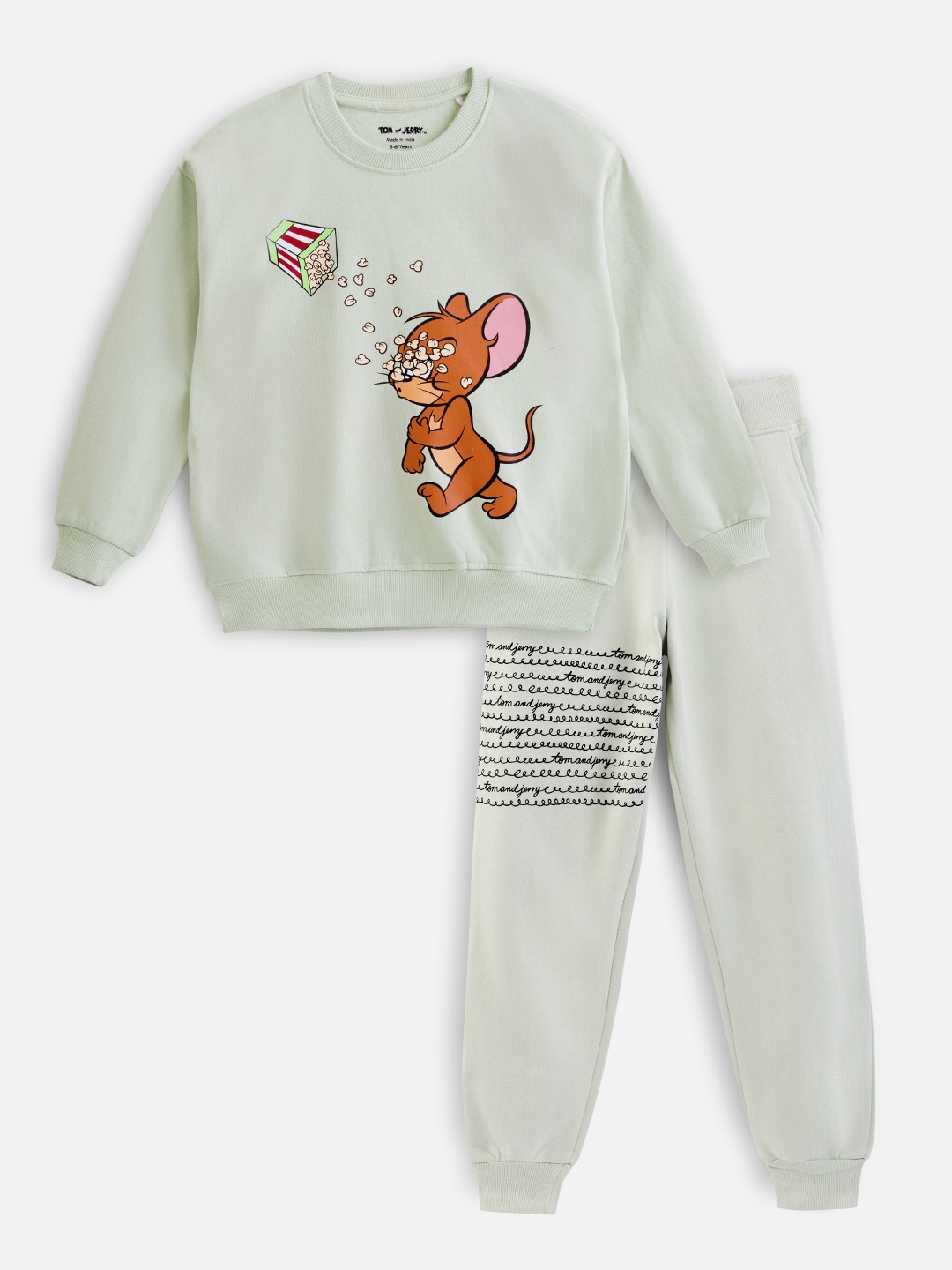 

Nap Chief Infant Kids Tom and Jerry Printed Pure Cotton Oversized T-shirt with Pyjamas, Green