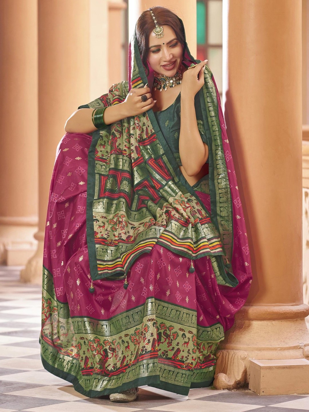 

Satrani Ethnic Motifs Zari Sambalpuri Saree, Pink