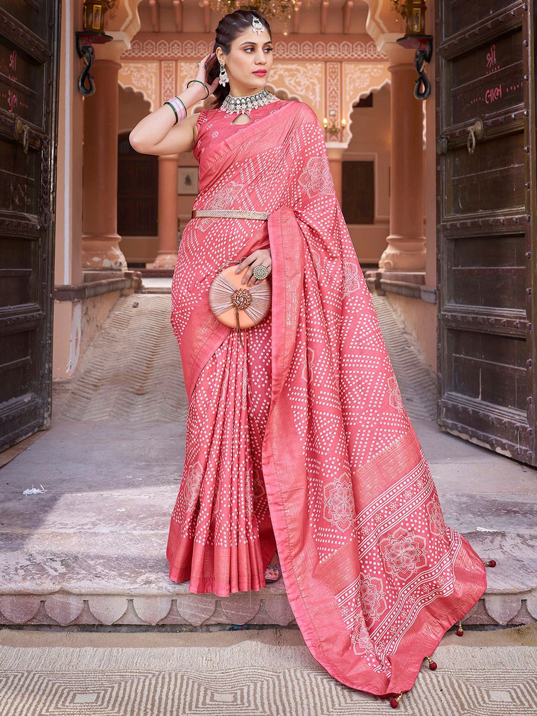 

Satrani Bandhani Bandhani Saree, Pink