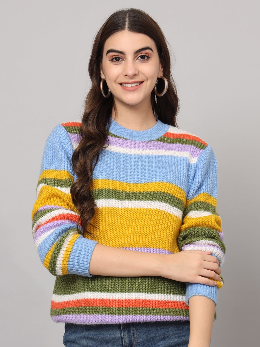 

The Dry State Blue Striped Round Neck Acrylic Pullover
