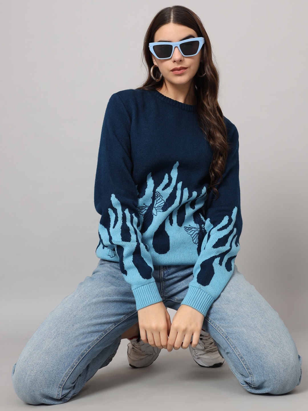 

The Dry State Blue Abstract Printed Acrylic Pullover, Navy blue