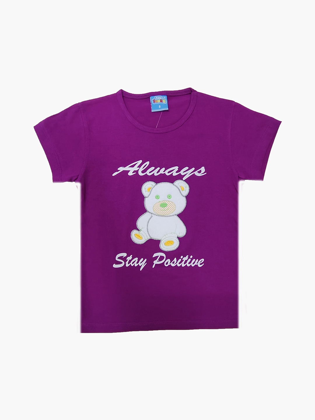 

BAESD Girls Typography Printed Applique Cotton T-shirt, Purple