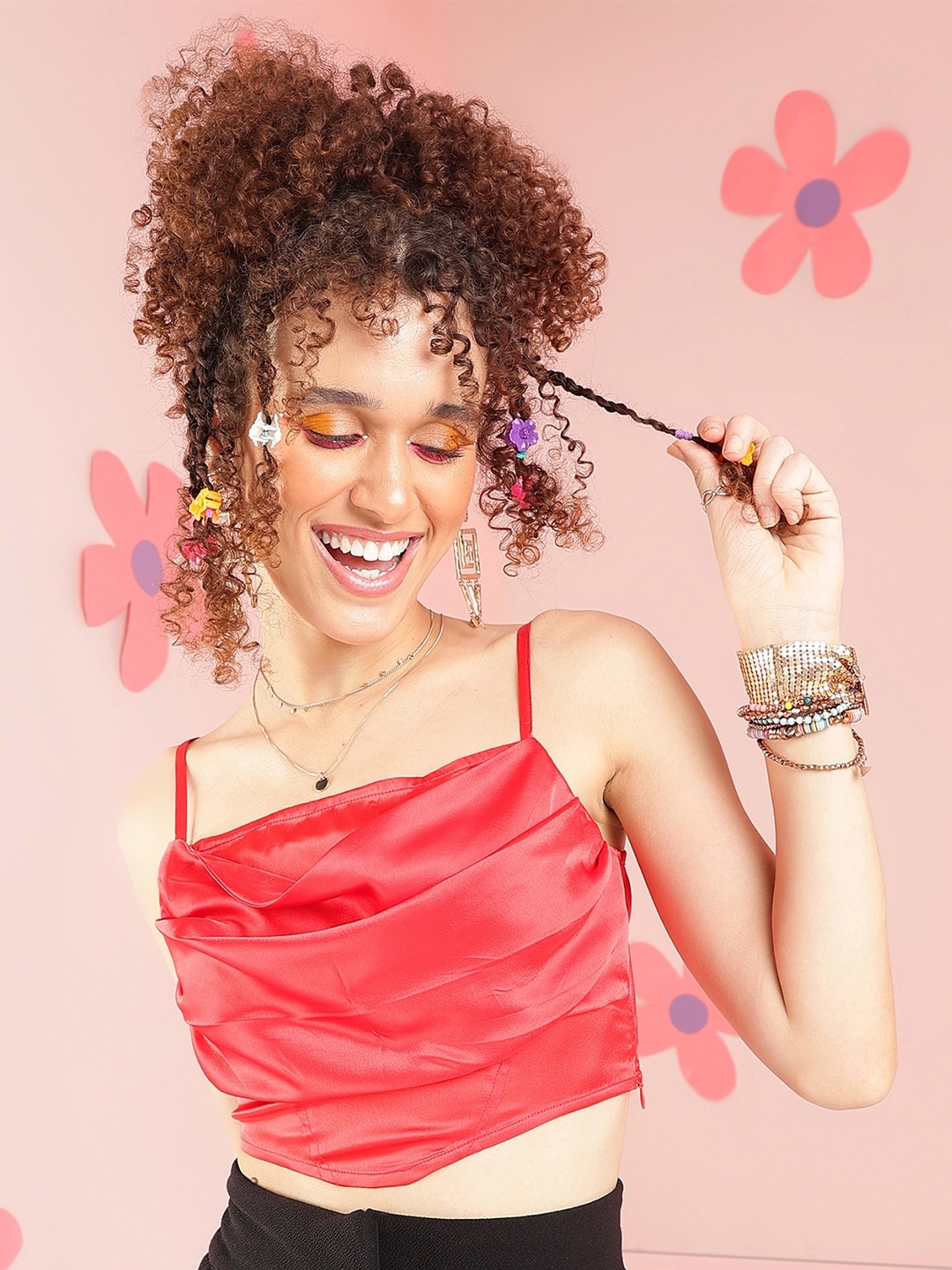 

PRETTY LOVING THING Satin Crop Top, Red