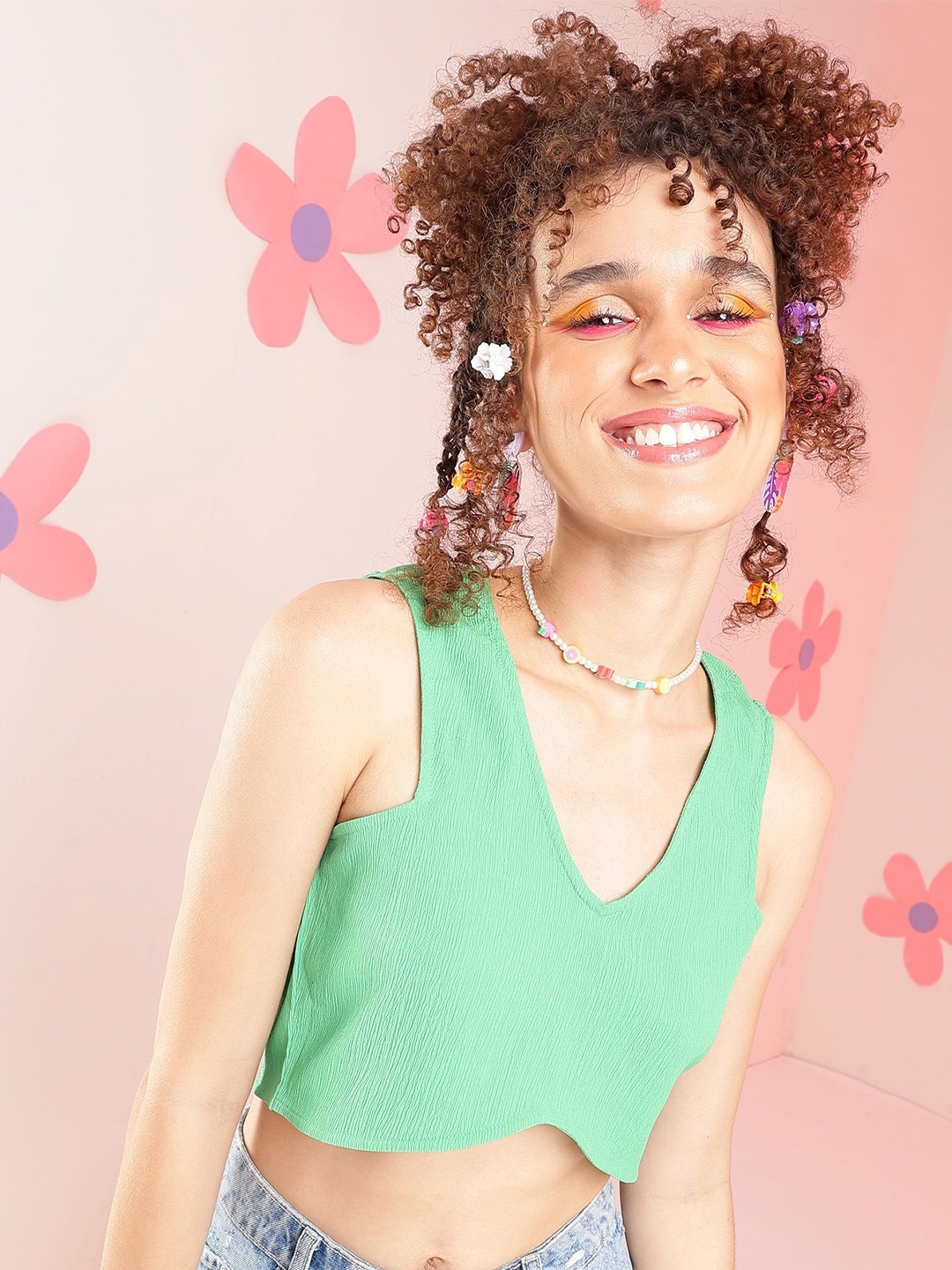 

PRETTY LOVING THING V Neck Crop Top, Green