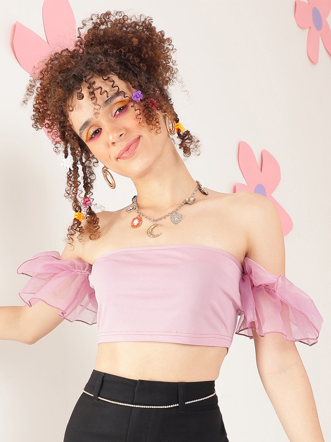 

PRETTY LOVING THING Off-Shoulder Bardot Crop Top, Pink