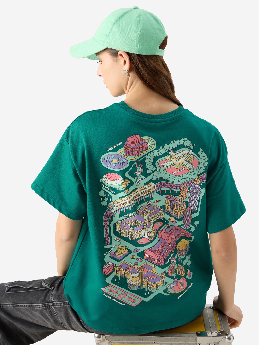 

The Souled Store Graphic Back Printed Oversized Cotton T-shirt, Green