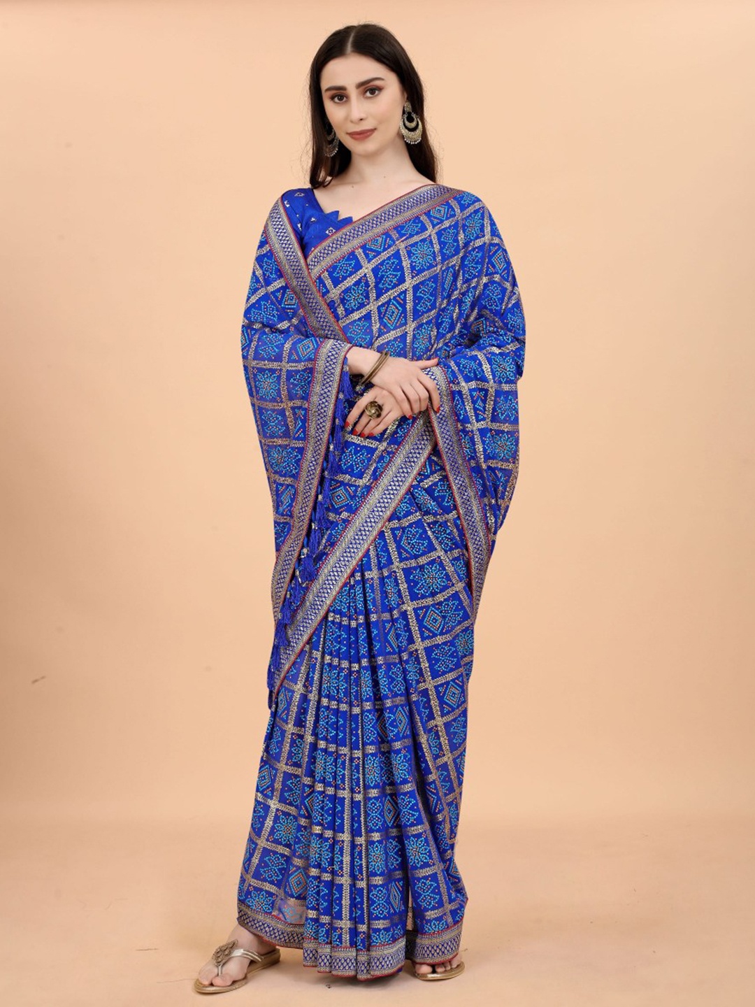 

Avojee Bandhani Printed Saree, Blue
