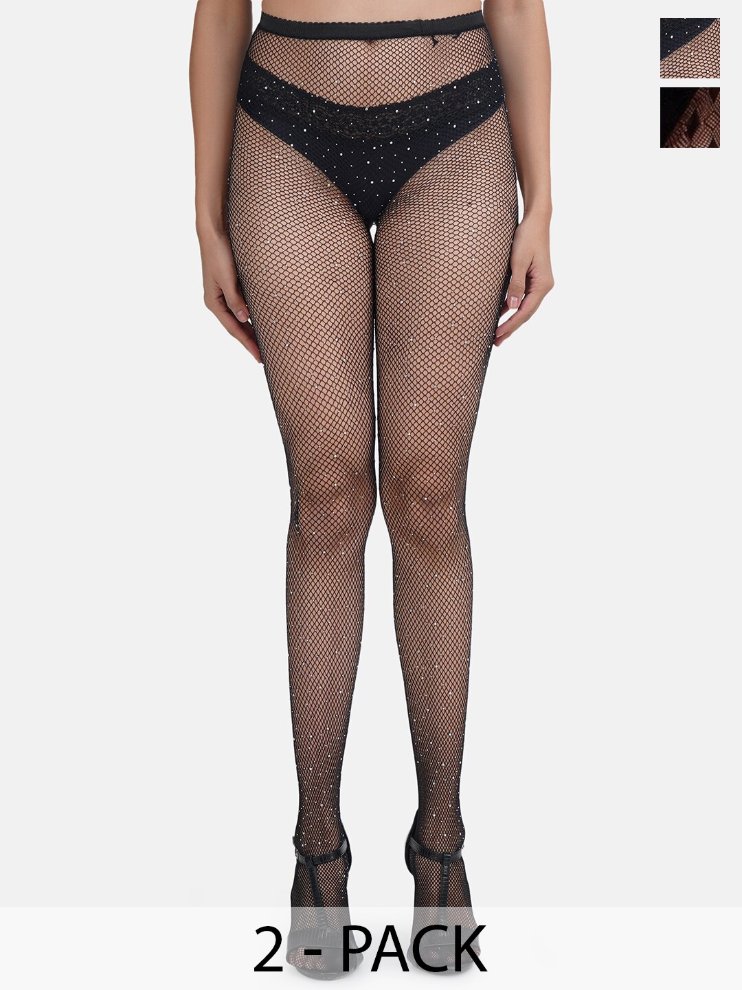 

SECRETS BY ZEROKAATA Women Pack Of 2 Assorted Sheer Stockings, Black
